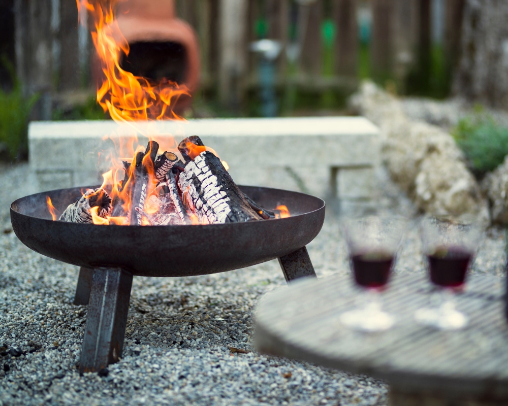 Cosy fire pit with orange flames
