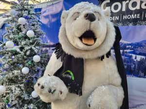 Polar bear prop wearing a Gordale scarf